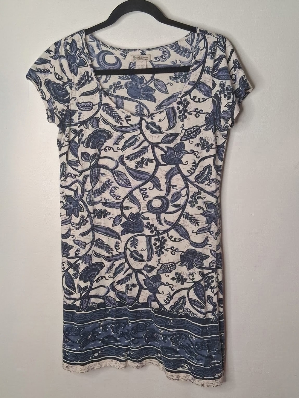 Lucky Brand Blue Floral Cotton Border Print Dress Small